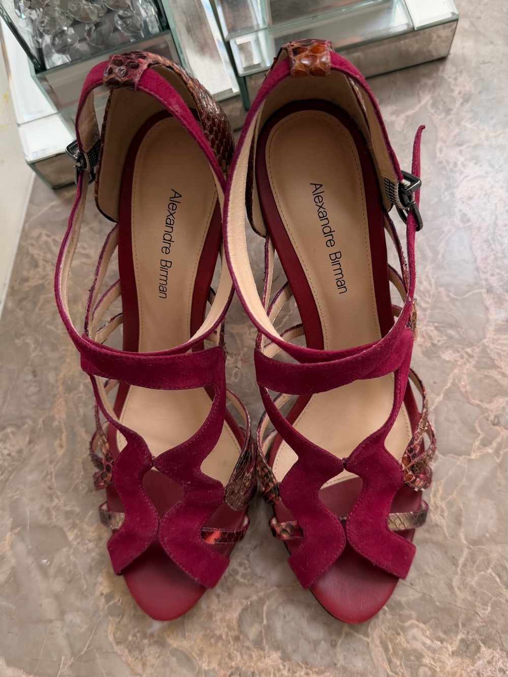 Alexandre Birman Suede & Python Strappy Sandals – Size 38.5